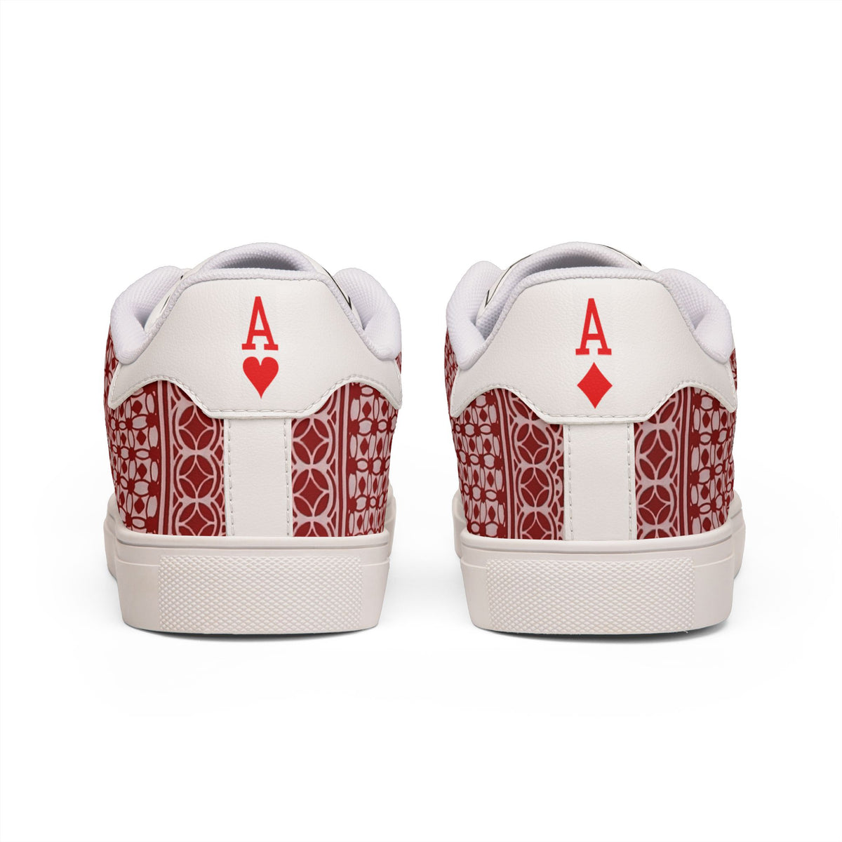 Pocket Aces Men's Low-Top Leather Sneakers (Red/White)