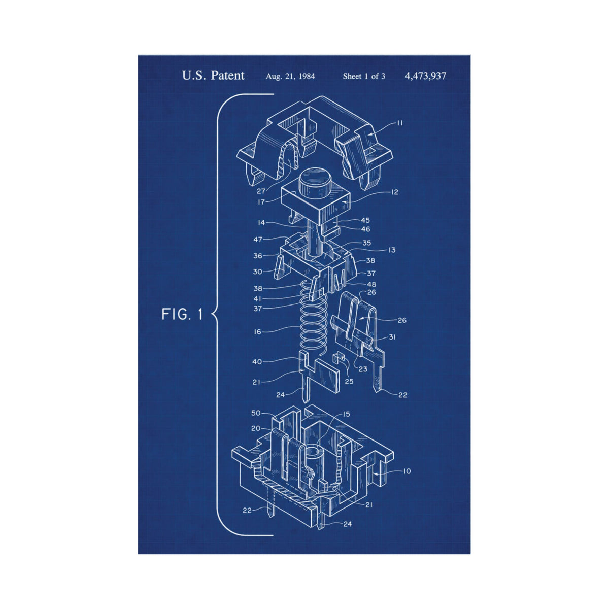 Mechanical Keyboard Switch Blueprint Poster – Vintage Patent Wall Art